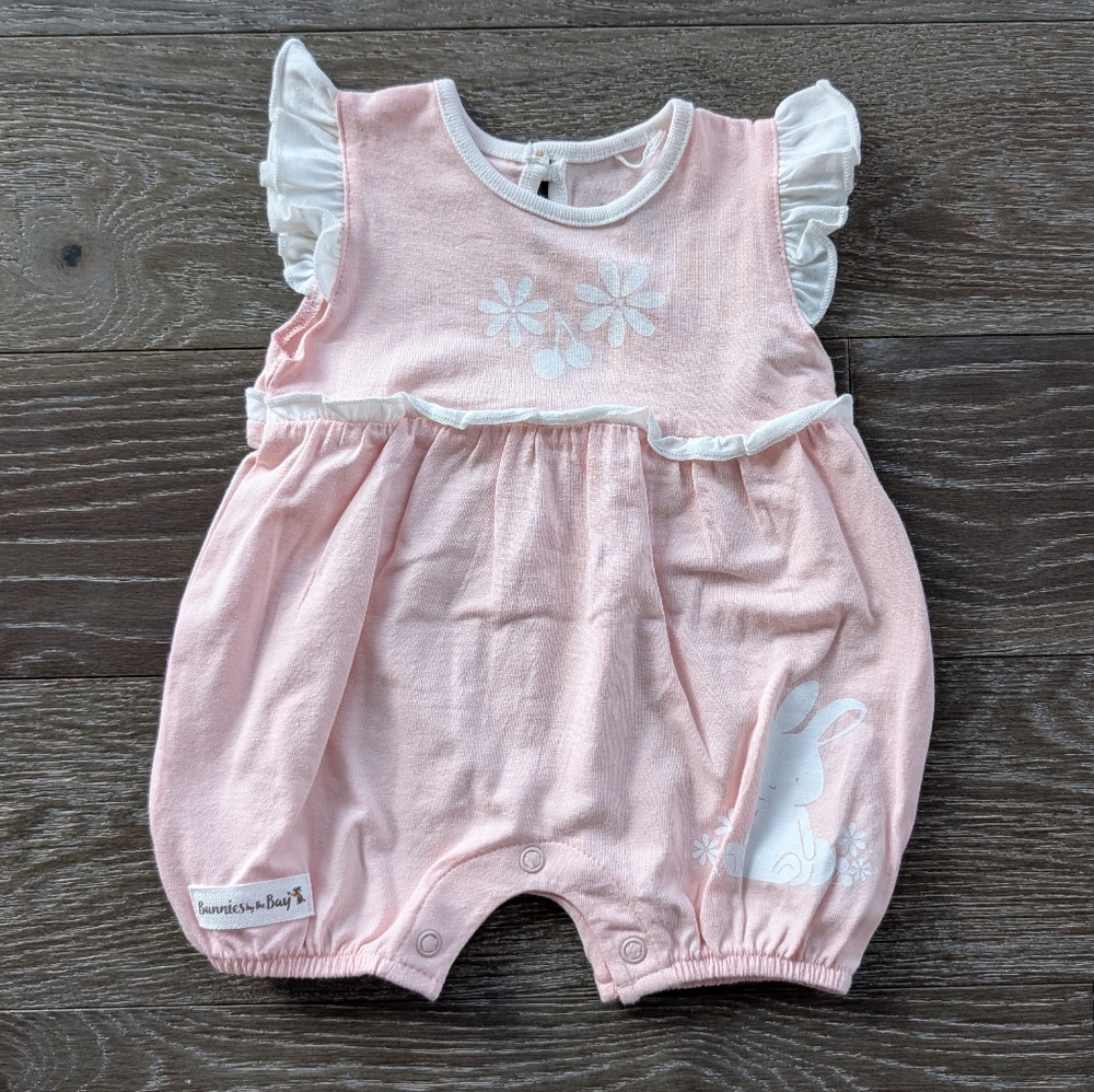 Bunnies by the Bay Pink Floral Bunny Baby Romper 0-3 Months